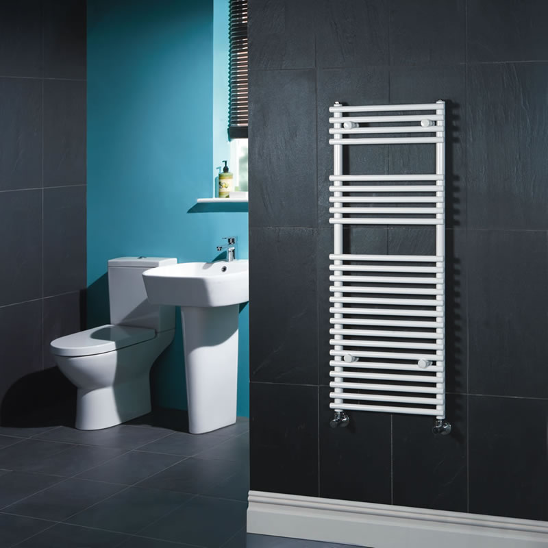 Kudox - White Flat Bar on Bar Heated Towel Rail - 1150mm x 450mm