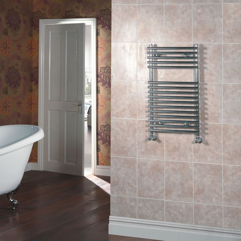 Kudox - Chrome Flat Bar on Bar Heated Towel Rail - 750mm x 600mm