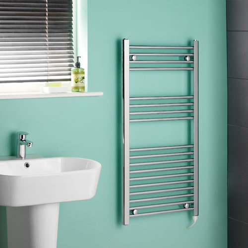 Kudox - Chrome Flat St&ard Electric Heated Towel Rail - 500mm x 1000mm