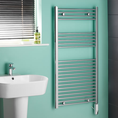 Kudox - Chrome Flat Thermostatic Electric Heated Towel Rail - 1200mm x 600mm