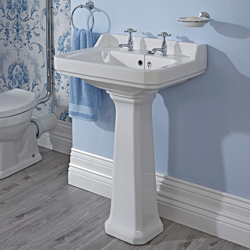 Premier Ambience - 600mm Basin with Full Pedestal - 2 Tap-Holes