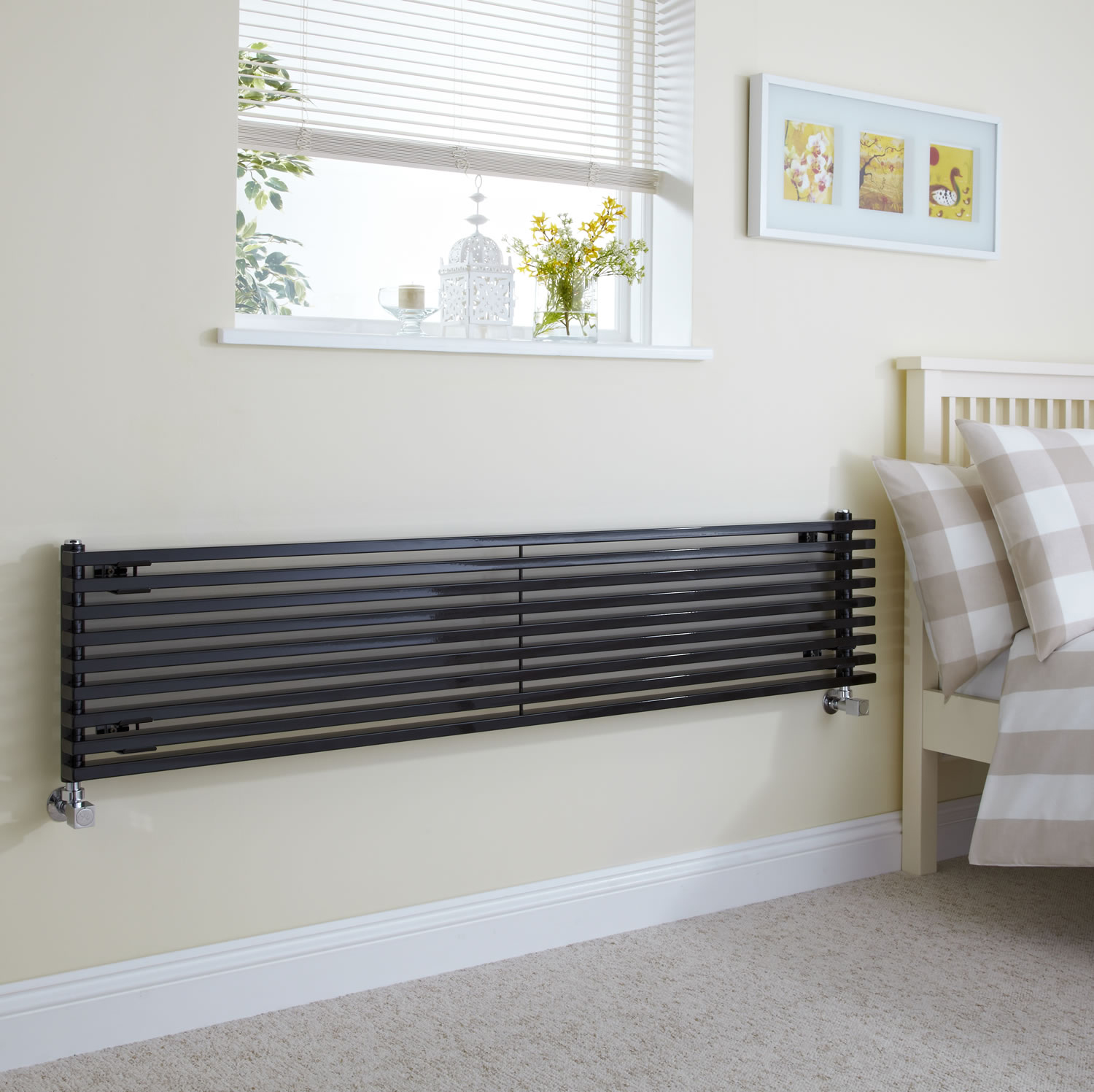 Milano Cayos - Luxury High-Gloss Black Horizontal Designer Radiator Sideways Panels 342mm x 1780mm