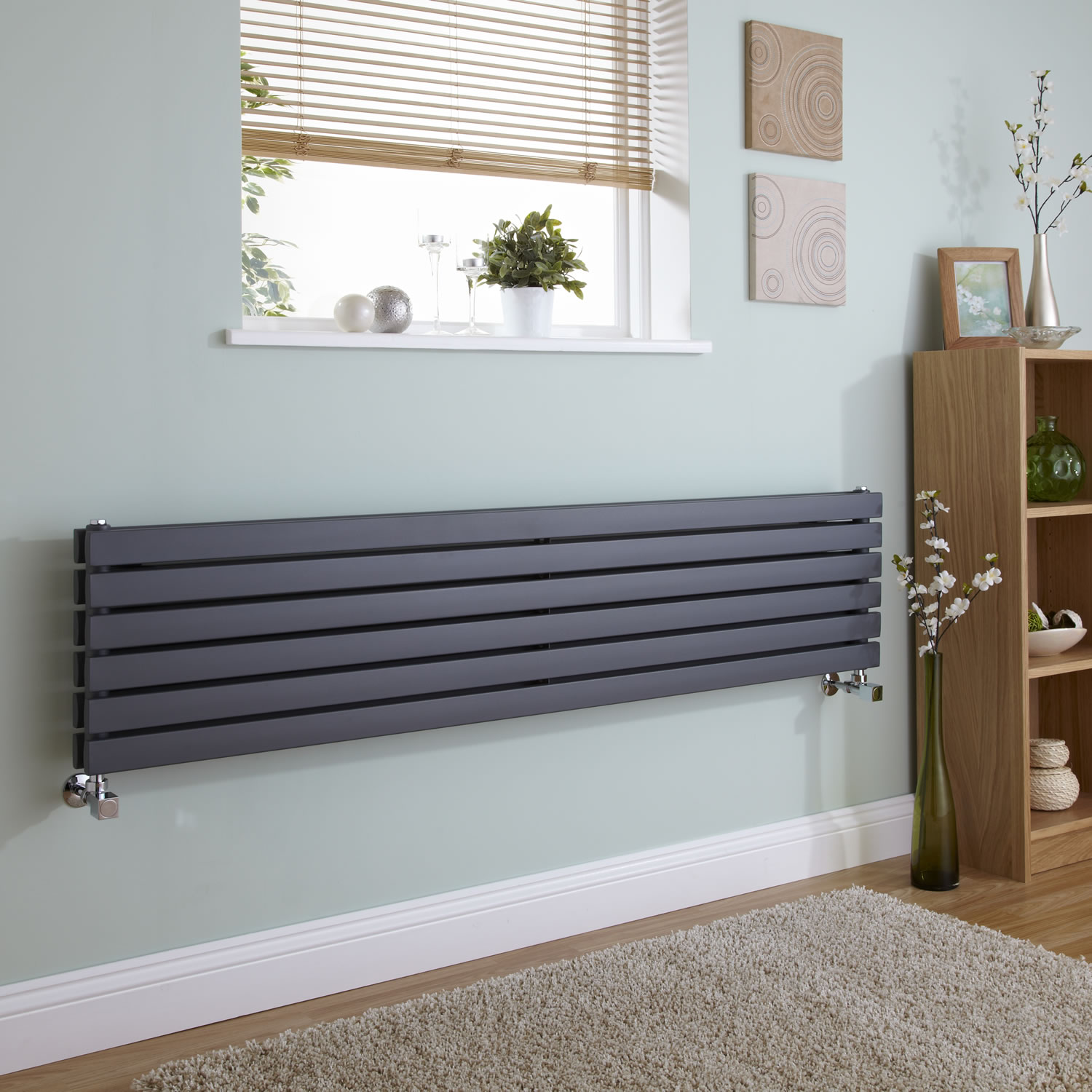 Milano Capri - Anthracite Flat Panel Horizontal Designer Radiator - 354mm x 1600mm (Double Panel)