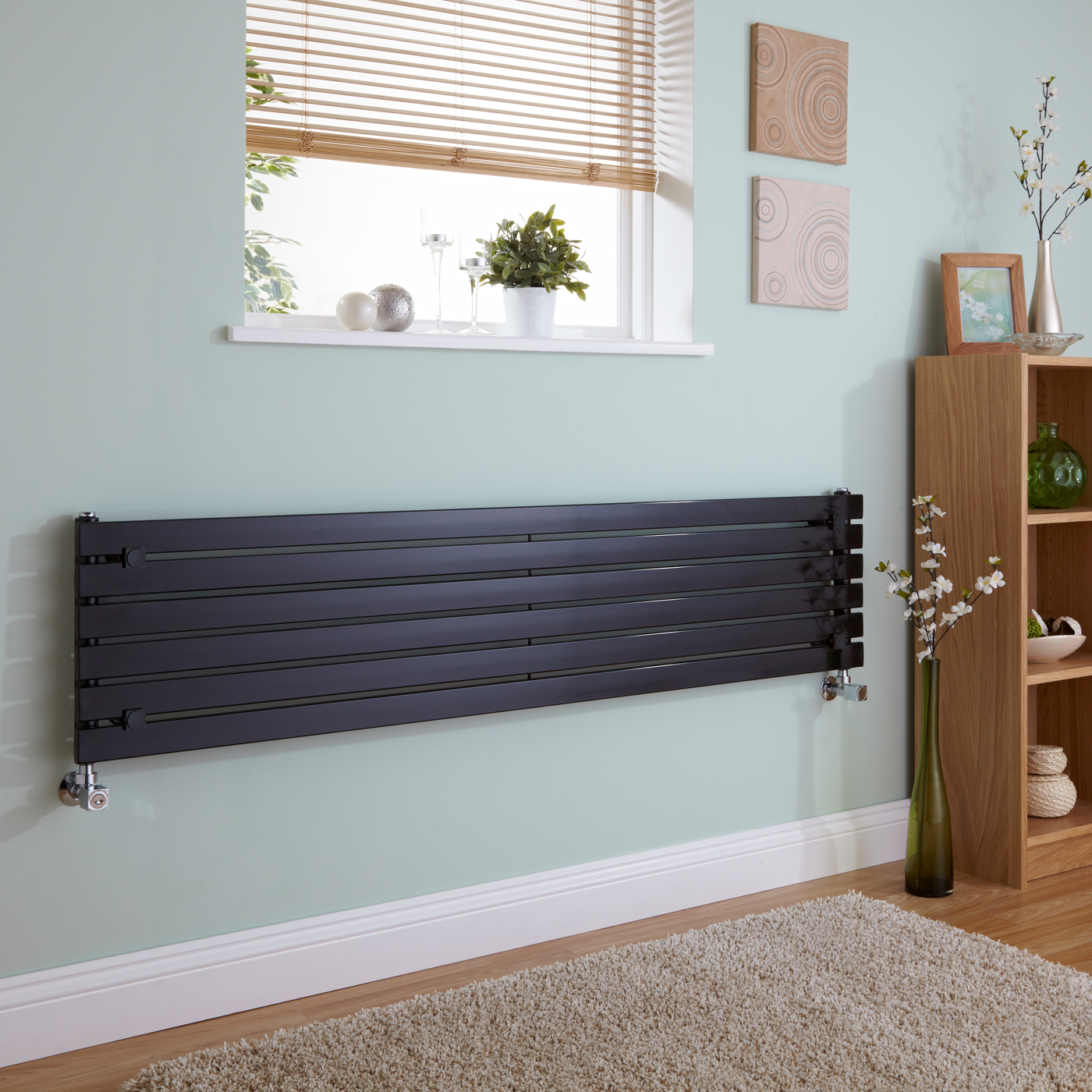 Milano Capri - Black Flat Panel Horizontal Designer Radiator - 354mm x 1600mm