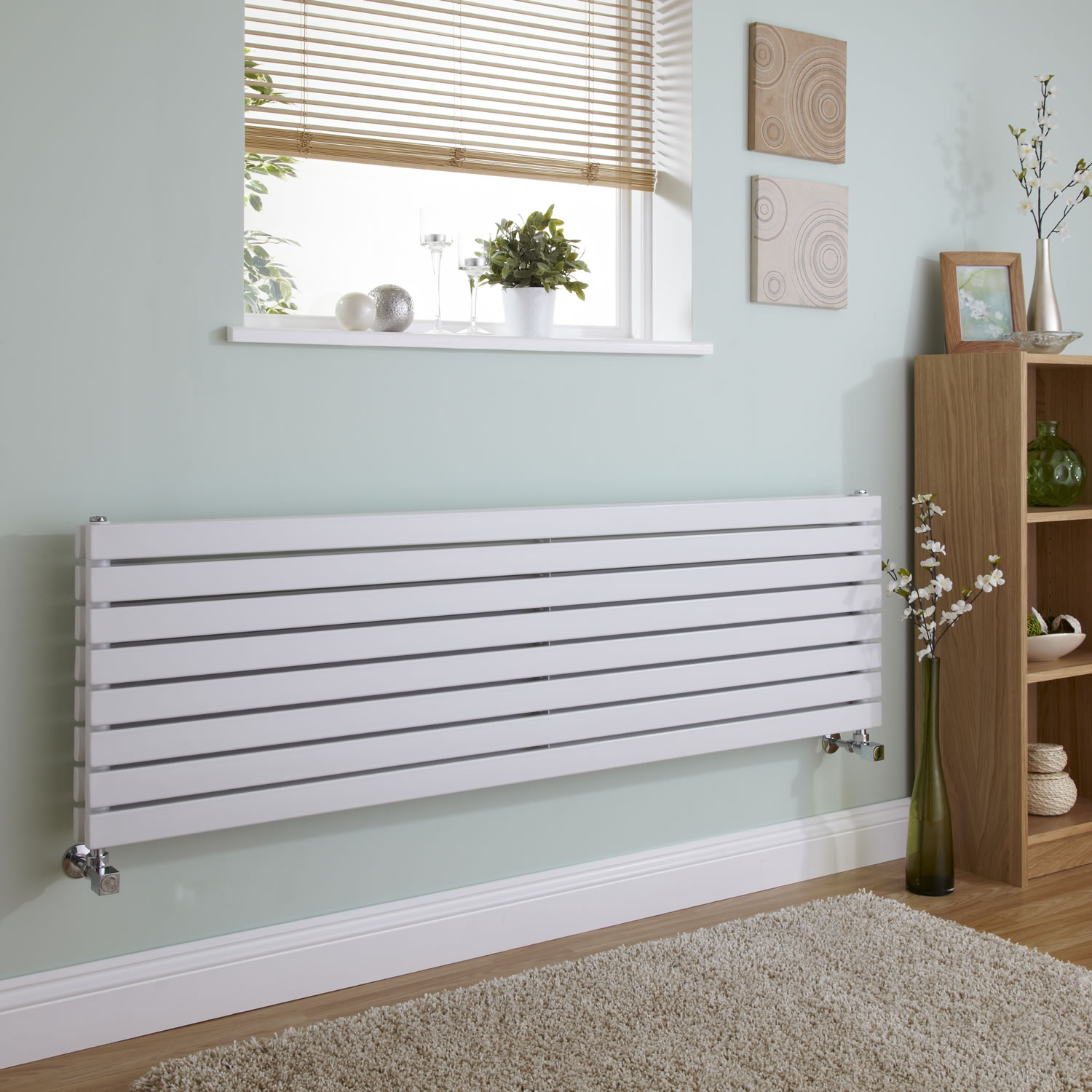 Milano Capri - White Flat Panel Horizontal Designer Radiator - 472mm x 1600mm (Double Panel)