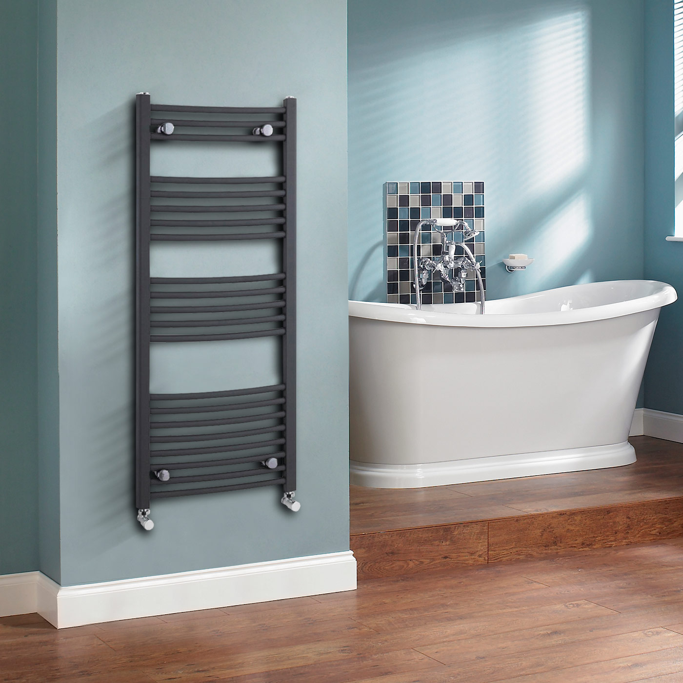 Sterling - Anthracite Curved Heated Towel Rail 500mm x 1150mm