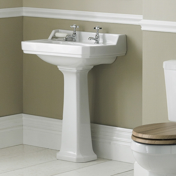 Old London Richmond - 595mm Basin with Full Pedestal - 2 Tap-Holes