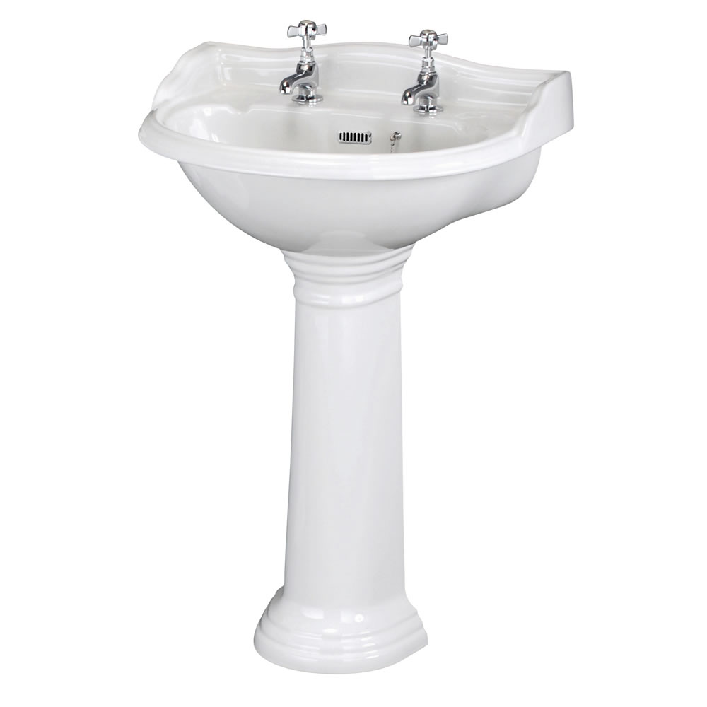 Milano Florence - 600mm Basin with Full Pedestal - 2 Tap-Holes