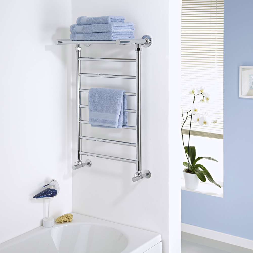 Milano Pendle - Chrome Heated Towel Rail with Heated Shelf - 794mm x 532mm