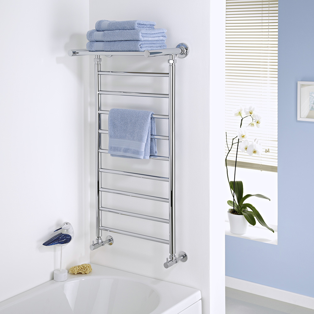 Milano Pendle - Chrome Heated Towel Rail with Heated Shelf - 994mm x 532mm