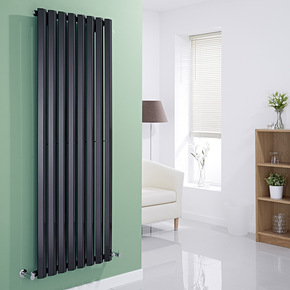 Milano Viti - Black Vertical Diamond Panel Designer Radiator - 1600mm x 560mm
