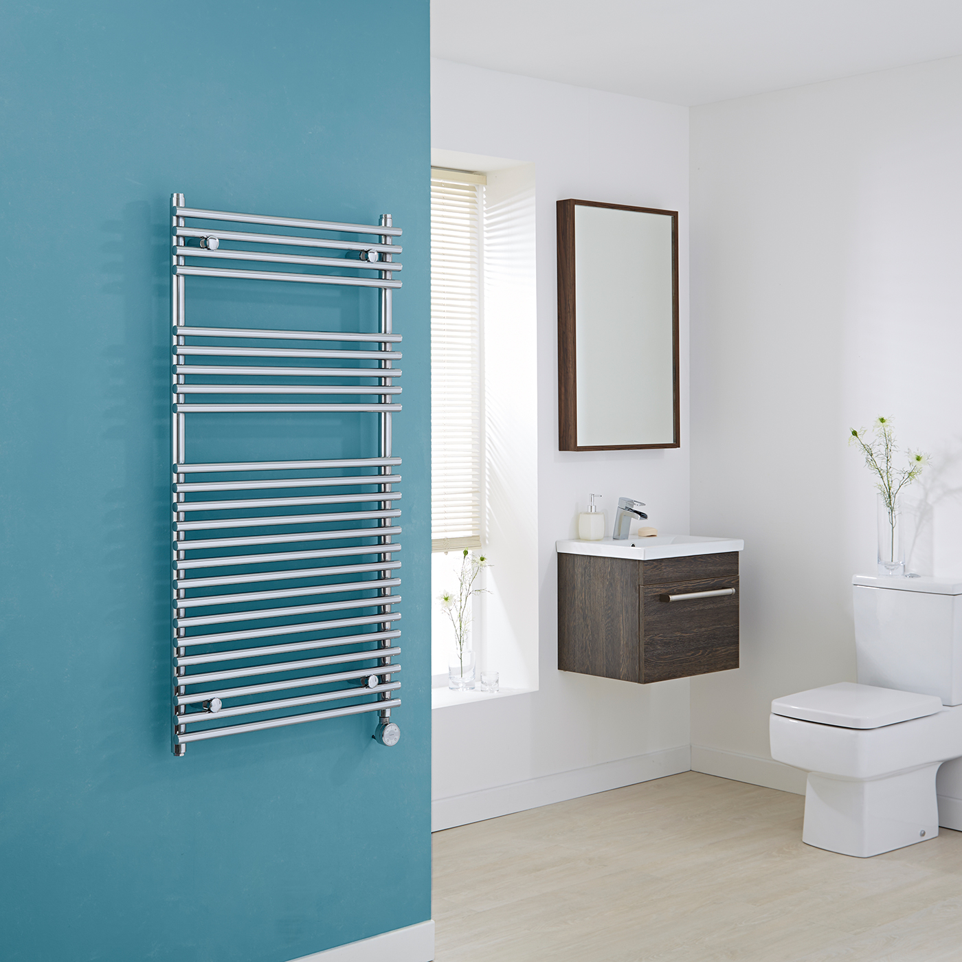 Kudox Electric - Chrome Flat Bar on Bar Heated Towel Rail - 1150mm x 600mm