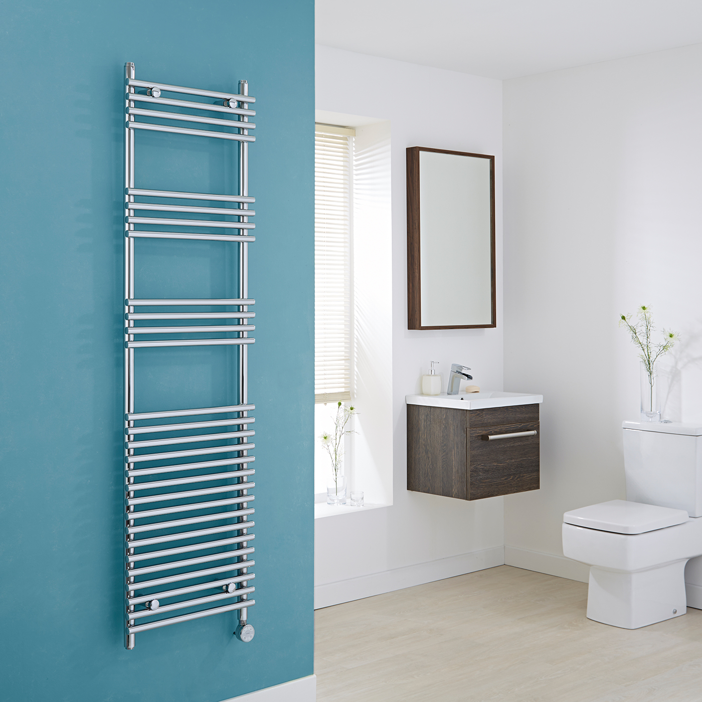Kudox Electric - Chrome Flat Bar on Bar Heated Towel Rail - 1650mm x 450mm