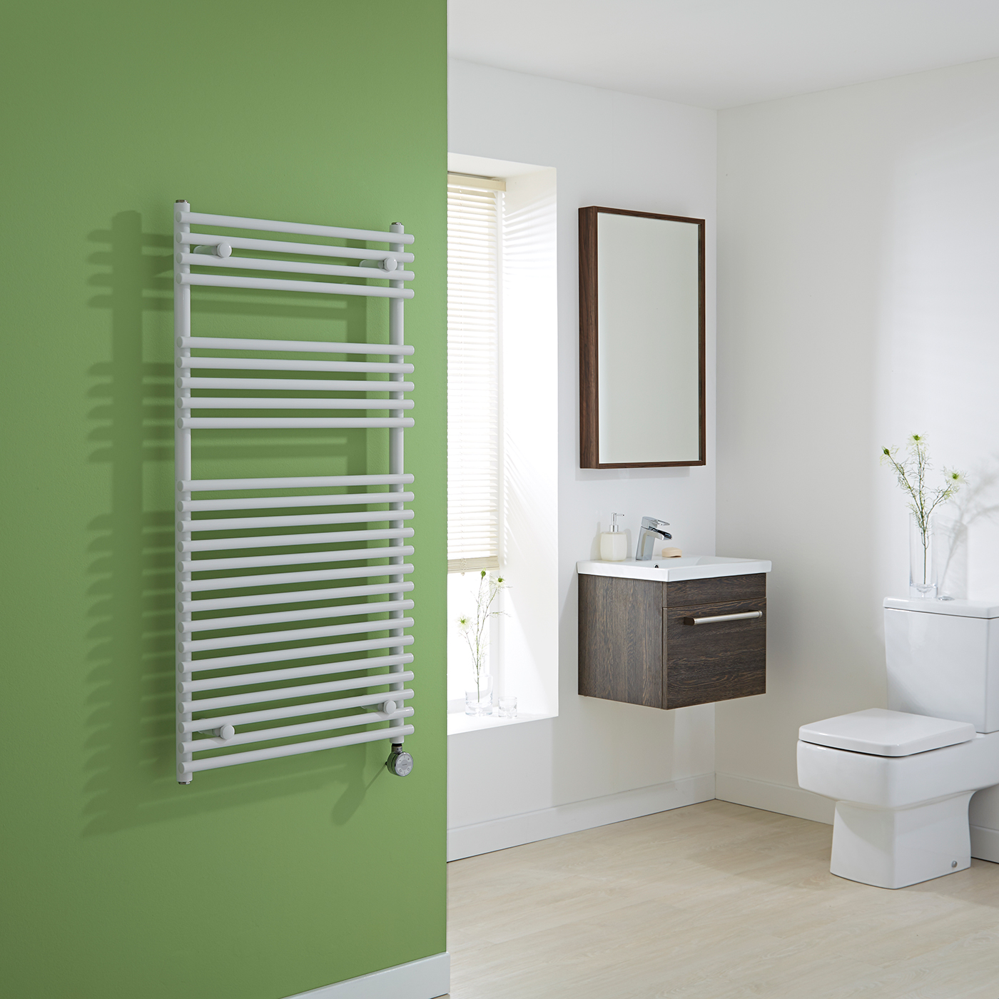 Kudox Electric - White Flat Bar on Bar Heated Towel Rail - 1150mm x 600mm