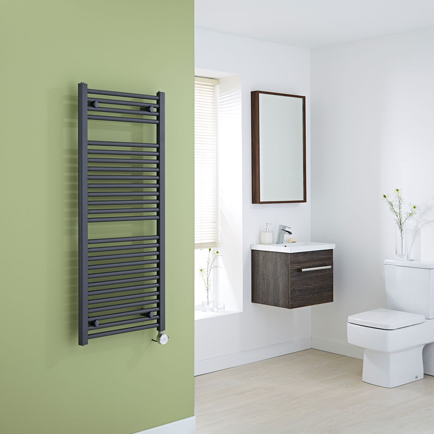 Milano Brook Electric - Anthracite Flat Heated Towel Rail - 1200mm x 500mm