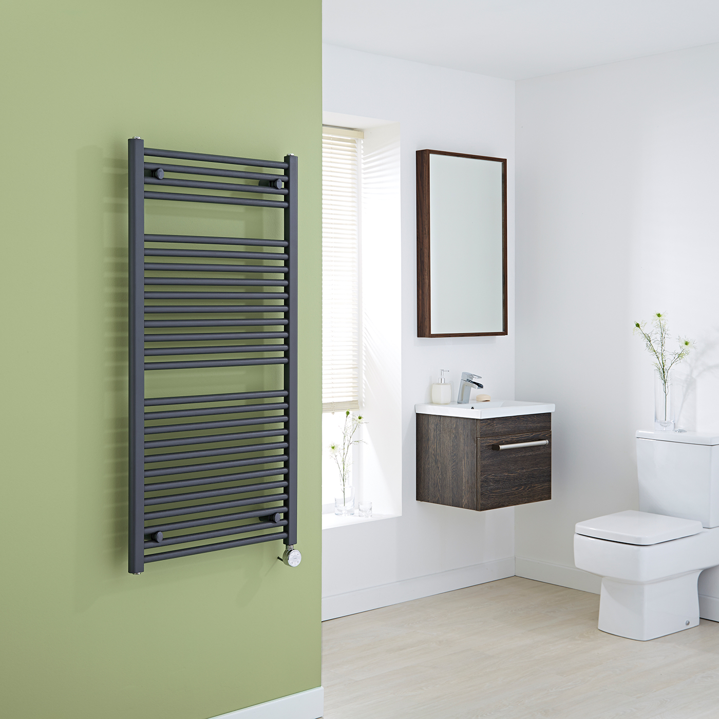 Milano Brook Electric - Anthracite Flat Heated Towel Rail - 1200mm x 600mm