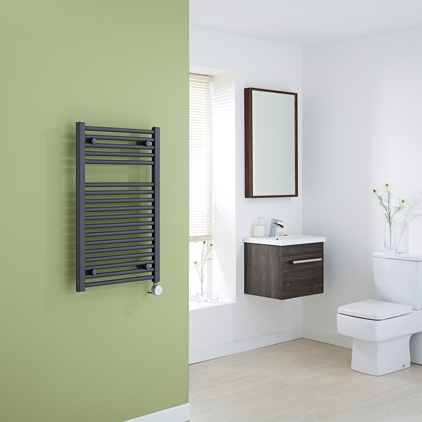 Milano Brook Electric - Anthracite Flat Heated Towel Rail - 800mm x 500mm