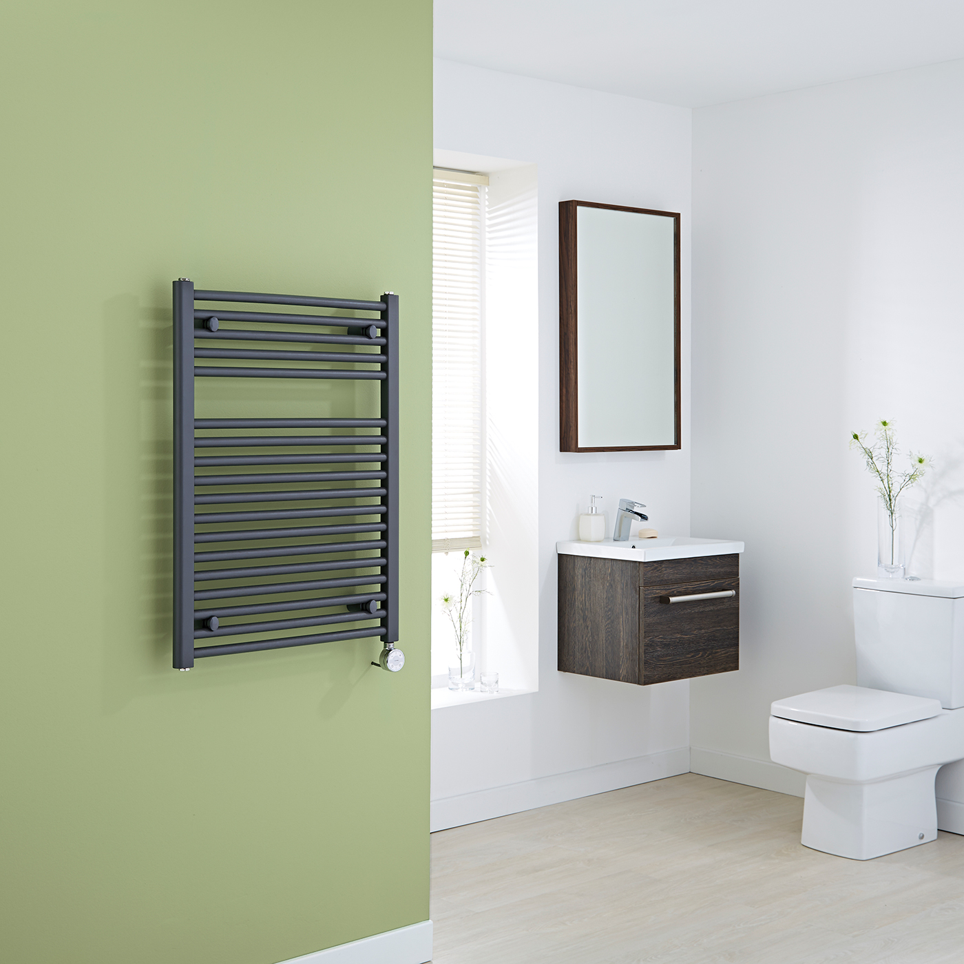 Milano Brook Electric - Anthracite Flat Heated Towel Rail - 800mm x 600mm