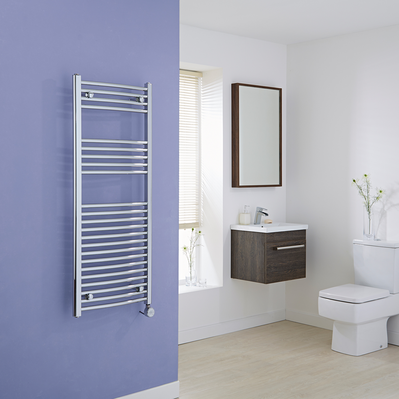 Milano Ribble Electric - Chrome Curved Heated Towel Rail - 1200mm x 500mm