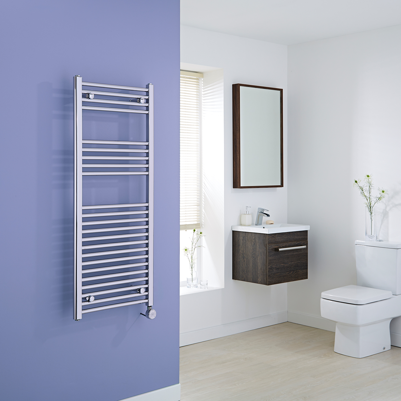 Milano Ribble Electric - Chrome Flat Heated Towel Rail - 1200mm x 500mm