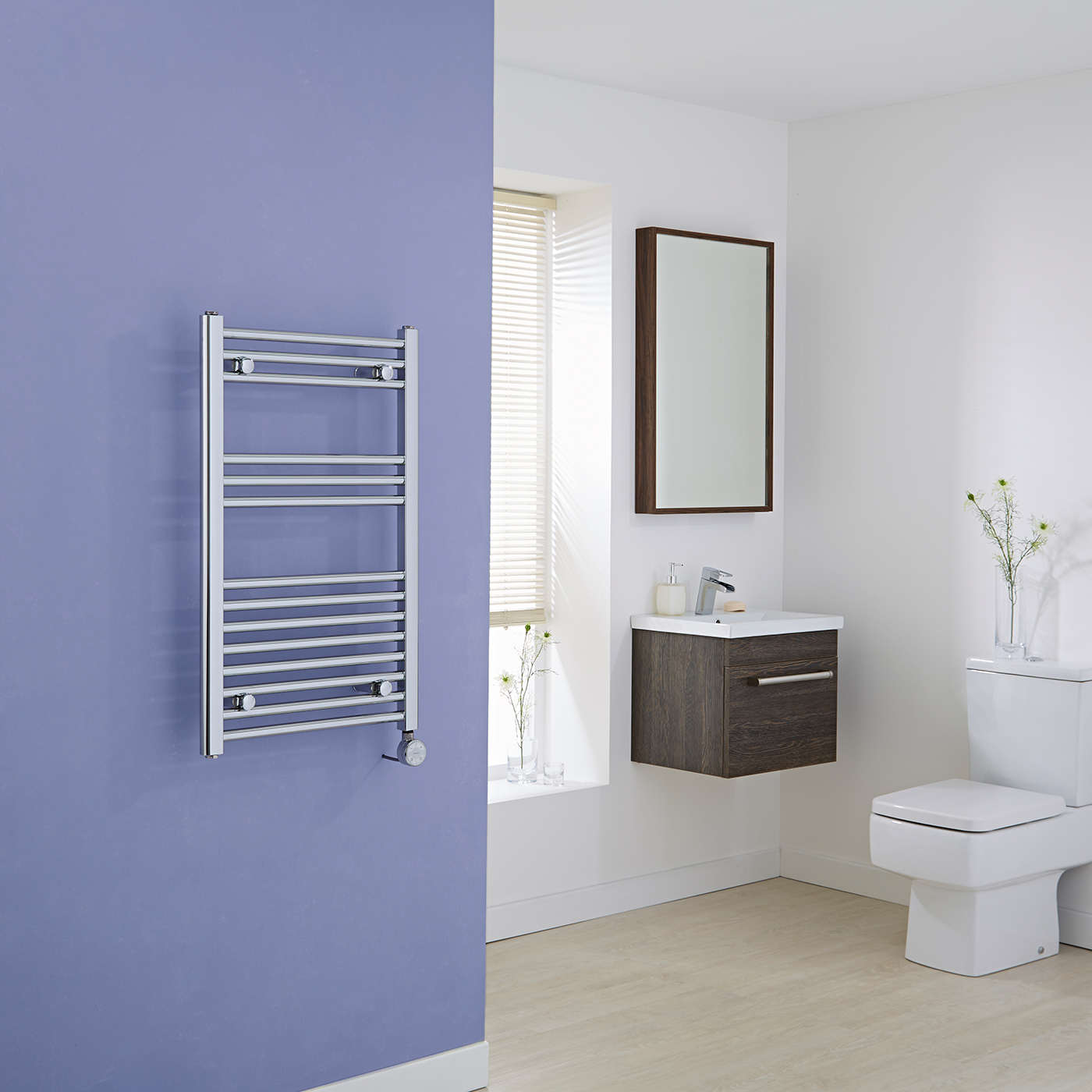 Milano Ribble Electric - Flat Chrome Heated Towel Rail 800mm x 500mm