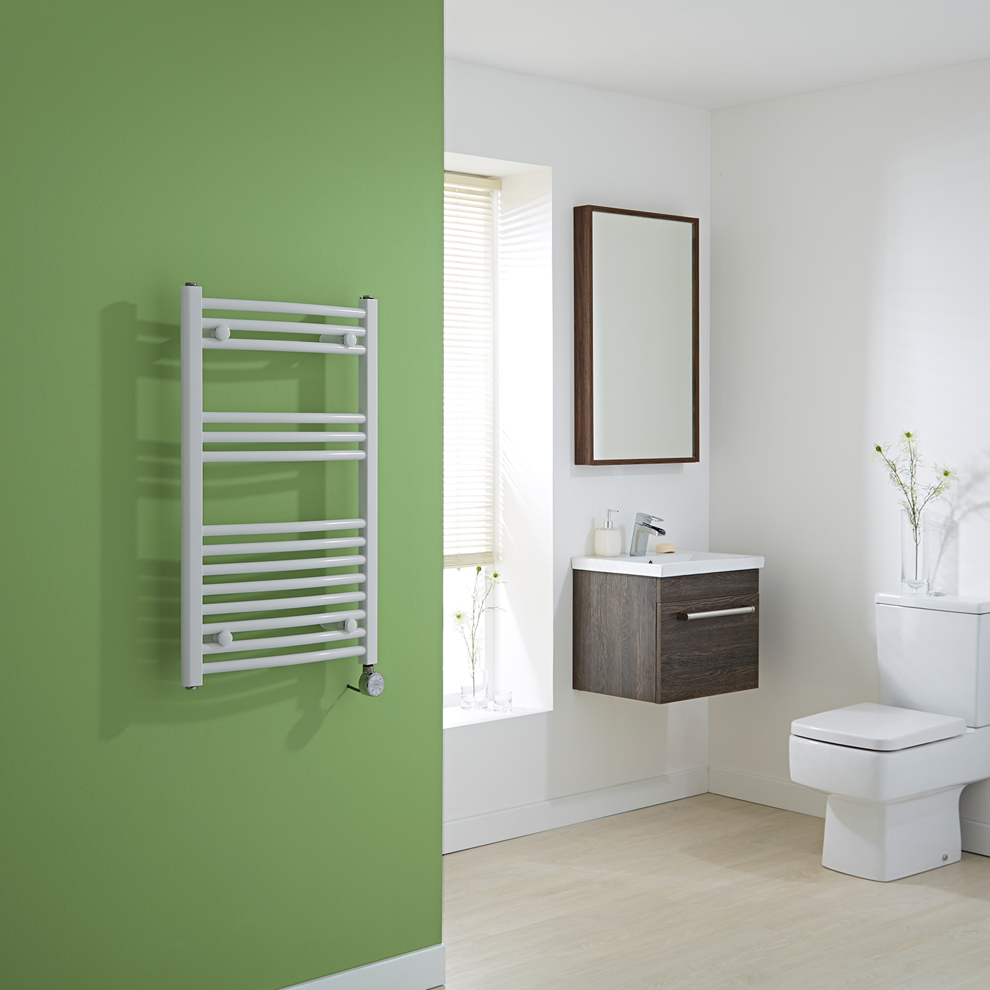 Milano Calder Electric - White Curved Heated Towel Rail - 800mm x 500mm