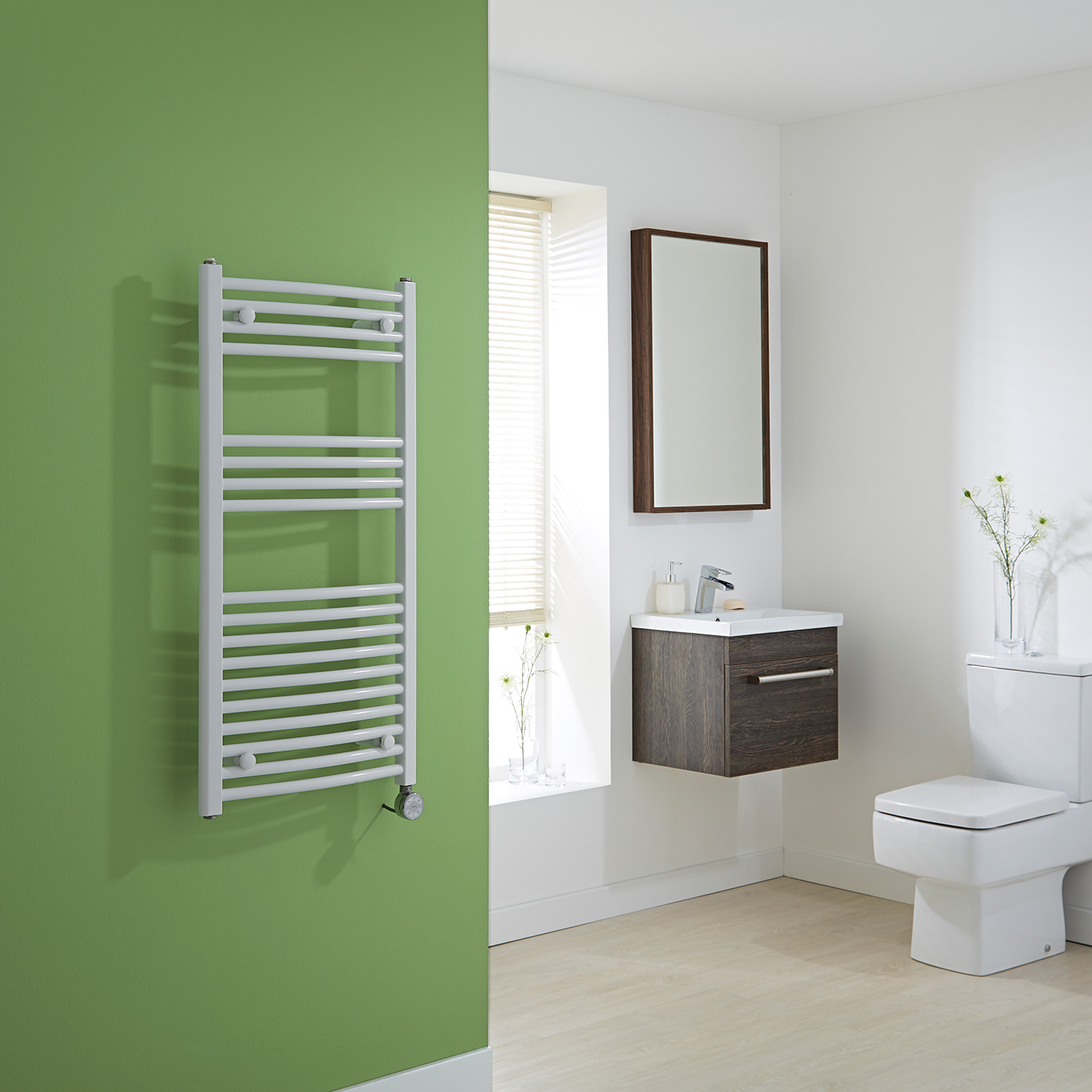 Milano Calder Electric - White Curved Heated Towel Rail - 1000mm x 500mm
