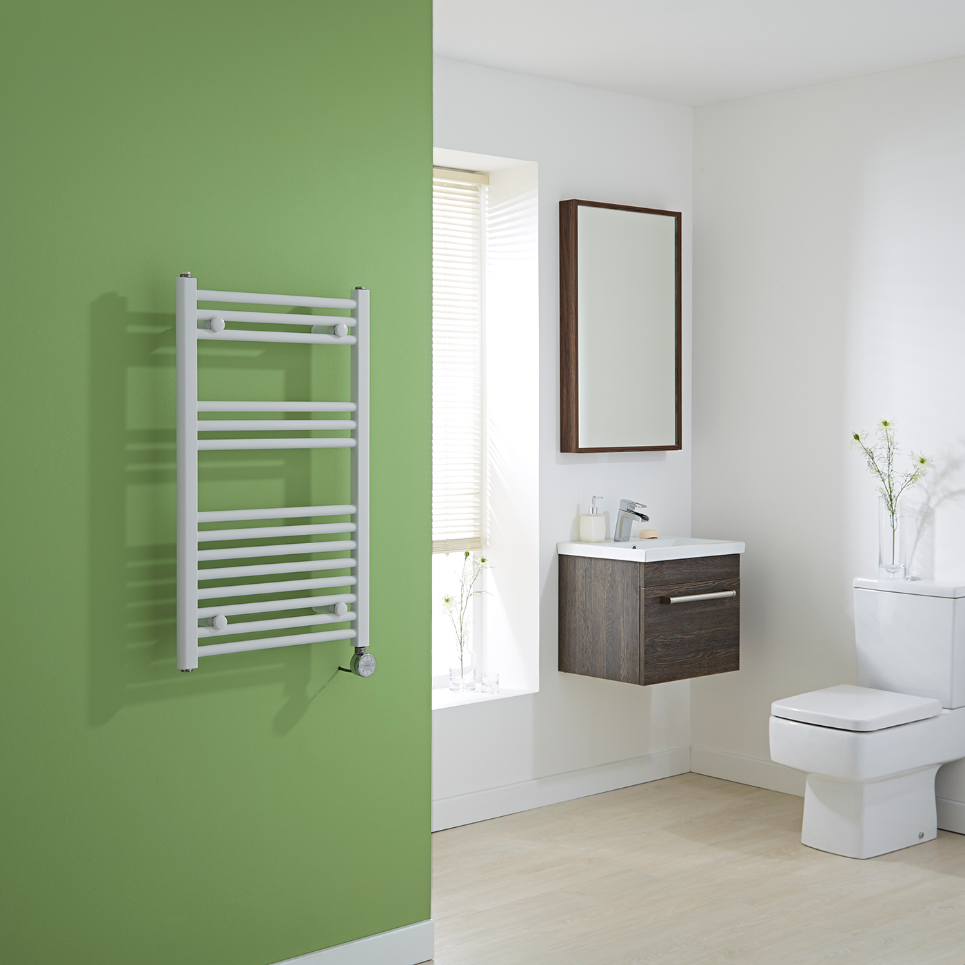 Milano Calder Electric - White Flat Heated Towel Rail - 800mm x 500mm