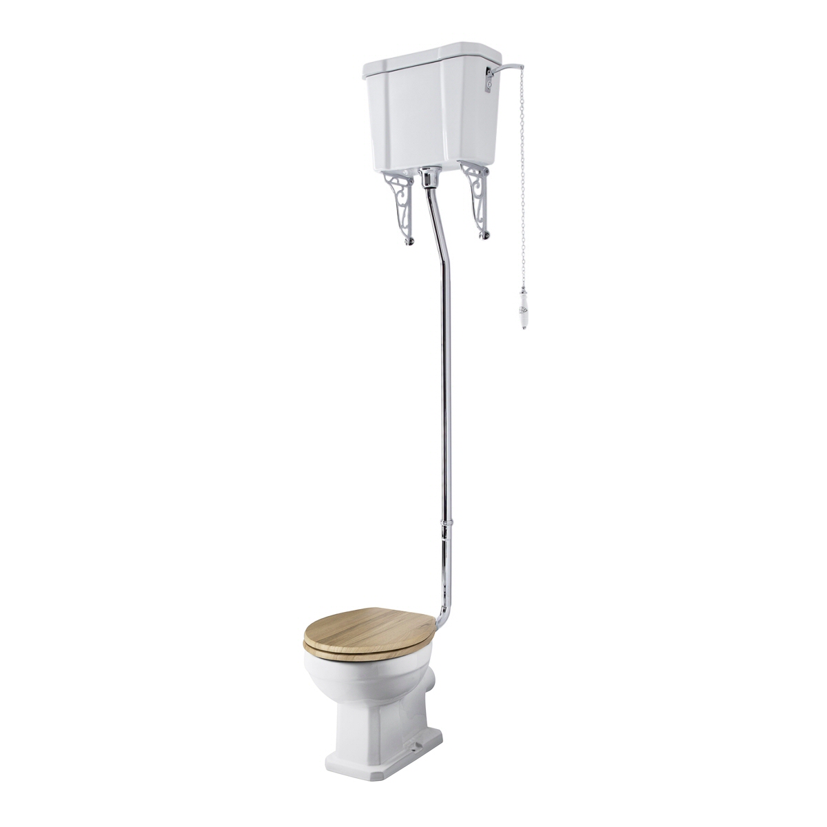 Premier Carlton High Level Toilet with Walnut Wood Seat & Flush Pipe Kit