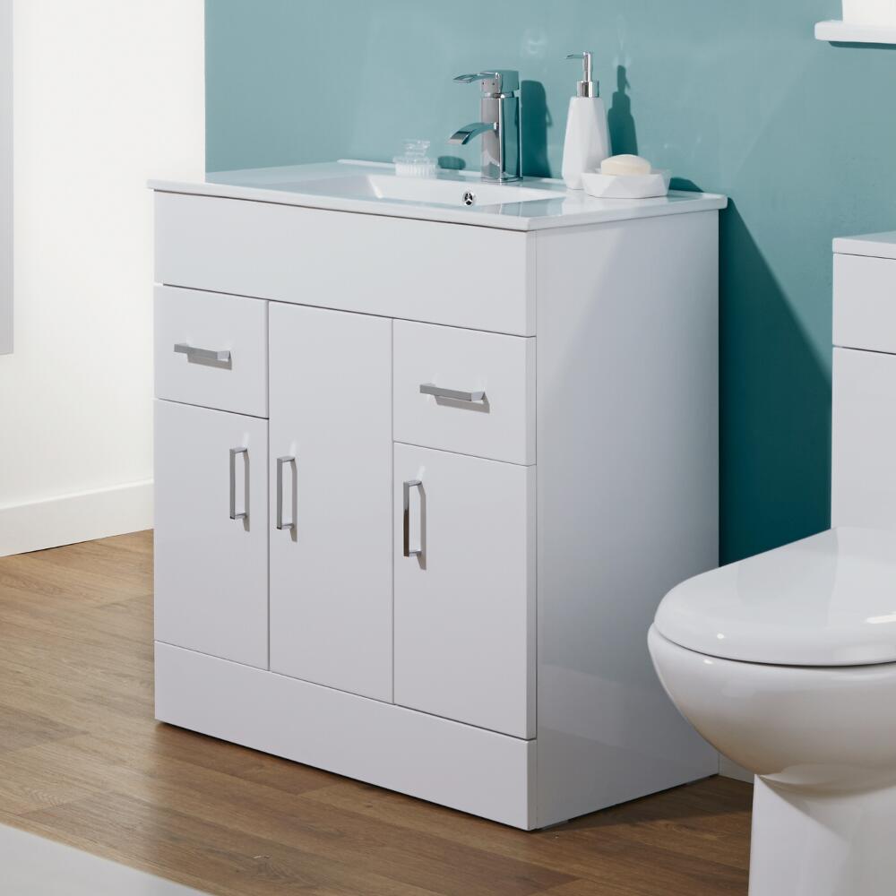 Milano 800mm Minimalist White Gloss Vanity Unit