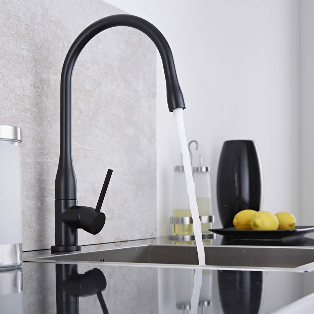 Milano Single Lever Swivel Spout Kitchen Sink Mixer Tap - Black