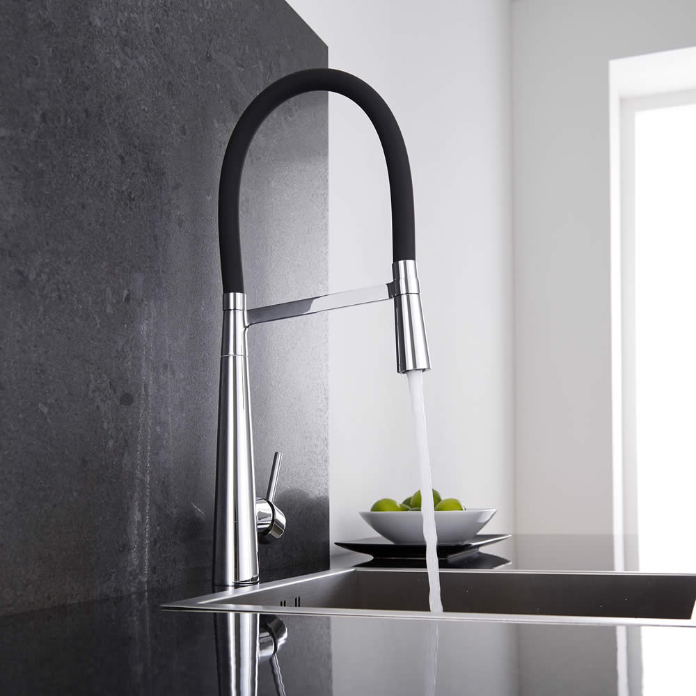Milano Monobloc Kitchen Mixer Tap with Black Flexi Spray