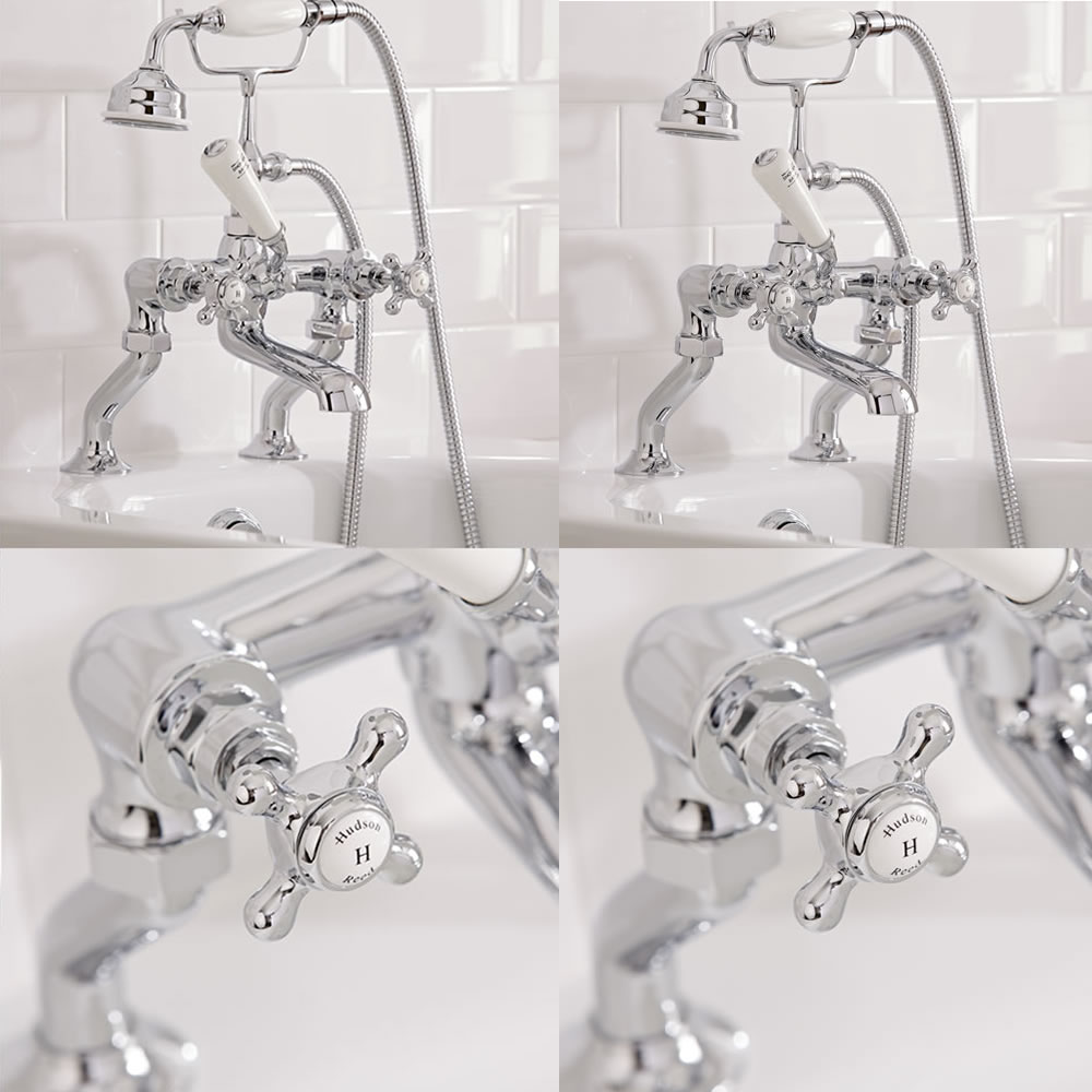 Hudson Reed Topaz Traditional Deck Mounted Bath Shower Mixer Tap Hexagonal Collars
