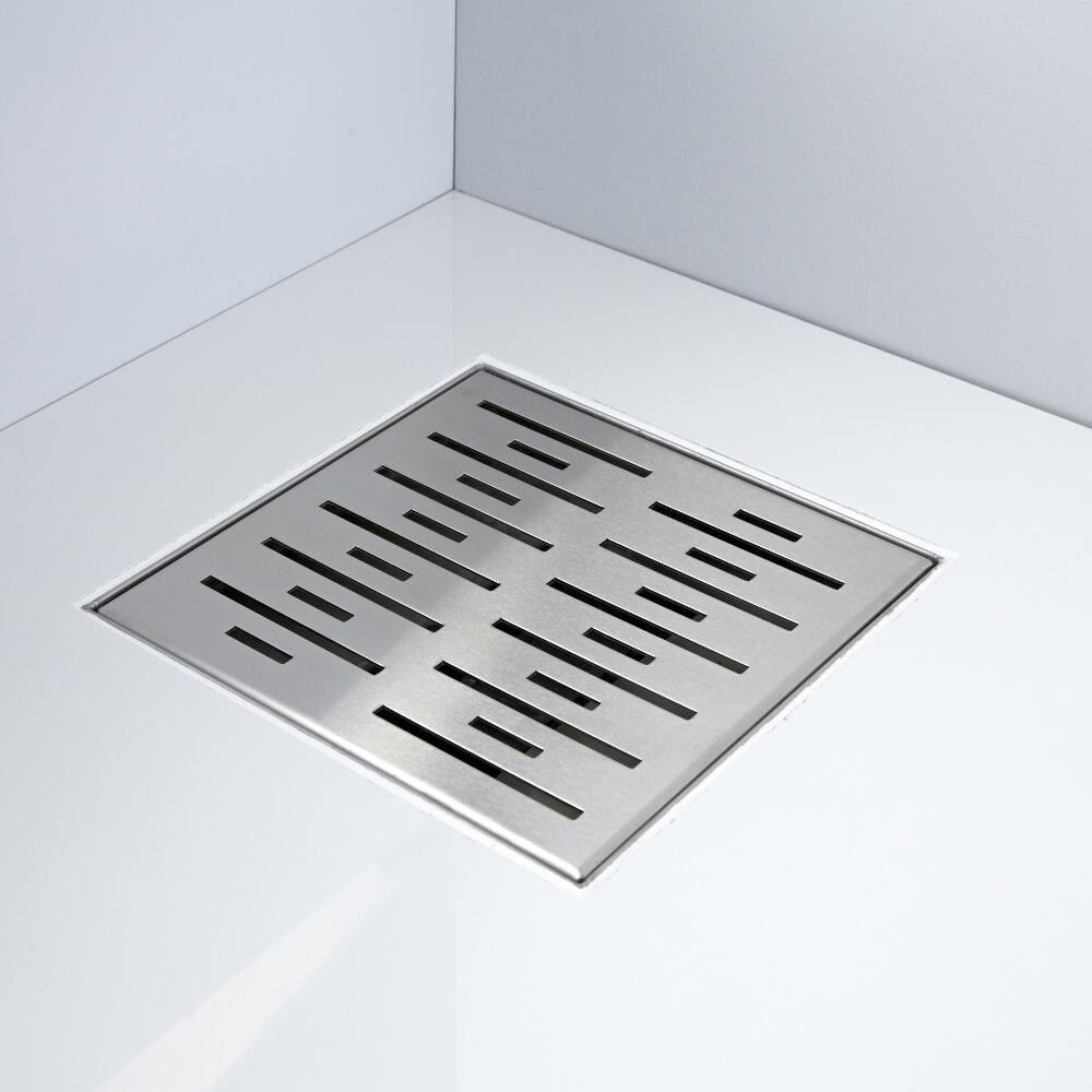 Milano 200mm Square Stainless Steel Shower Drain with Grate