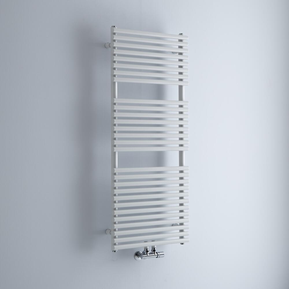 Milano Via - White Central Connection Bar on Bar Heated Towel Rail - 1215mm x 500mm