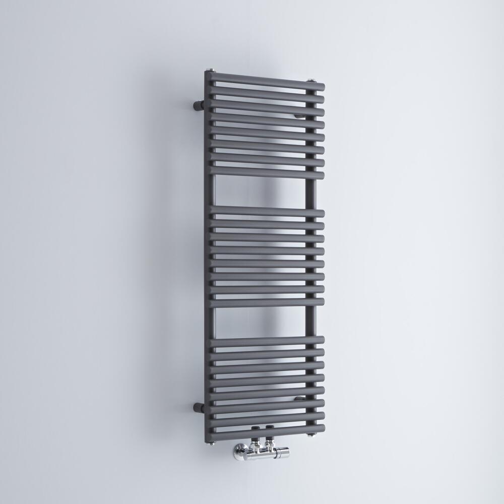Milano Via - Anthracite Bar on Bar Central Connection Heated Towel Rail - 1065mm x 400mm