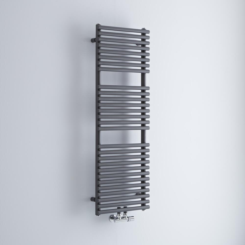 Milano Via - Anthracite Central Connection Bar on Bar Heated Towel Rail - 1215mm x 400mm