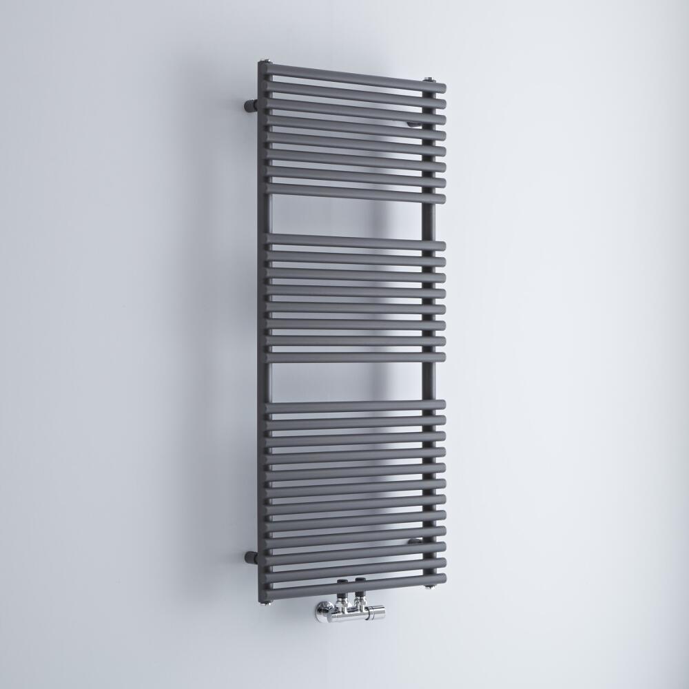 Milano Via - Anthracite Bar on Bar Central Connection Heated Towel Rail - 1200mm x 500mm