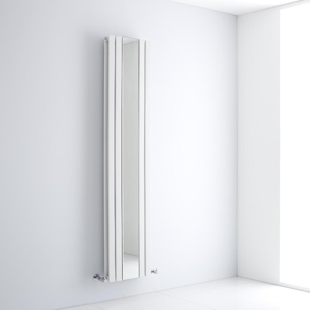 Milano Icon - White Vertical Designer Radiator With Mirror - 1800mm x 385mm
