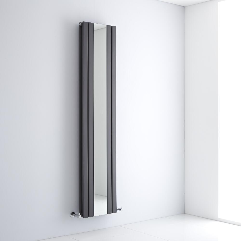Milano Icon - Anthracite Vertical Designer Radiator With Mirror - 1800mm x 385mm