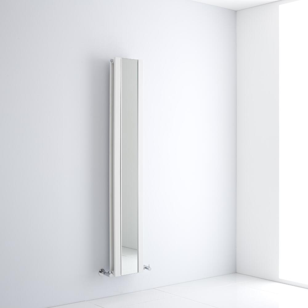 Milano Icon - White Vertical Designer Radiator With Mirror - 1600mm x 265mm