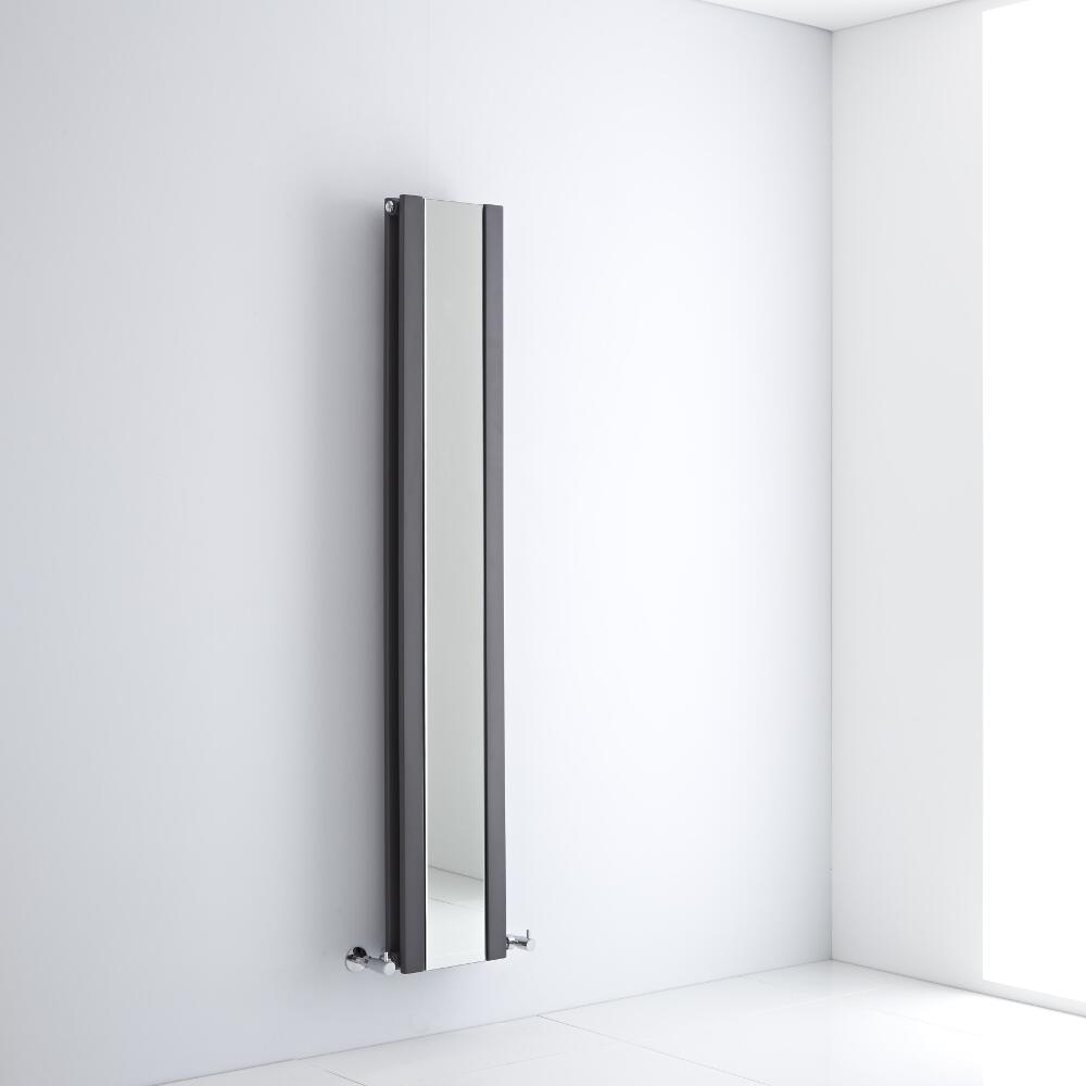 Milano Icon - Anthracite Vertical Designer Radiator With Mirror - 1600mm x 265mm
