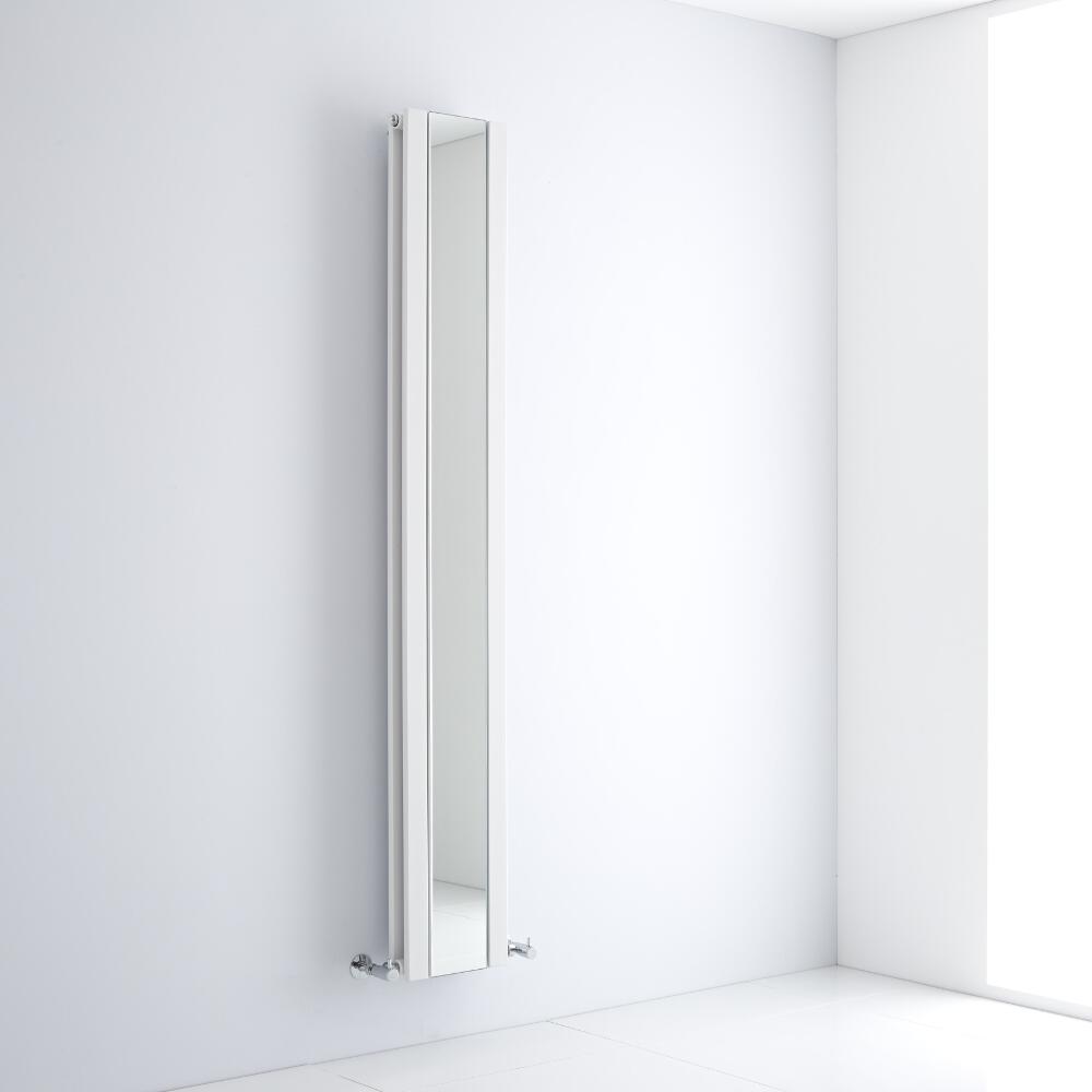 Milano Icon - White Vertical Designer Radiator With Mirror - 1800mm x 265mm