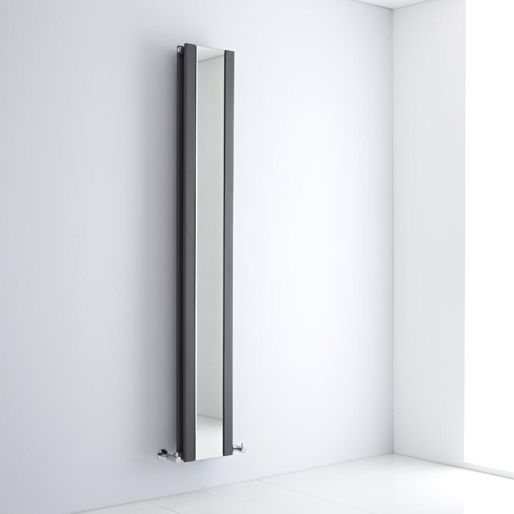 Milano Icon - Anthracite Vertical Designer Radiator With Mirror - 1800mm x 265mm