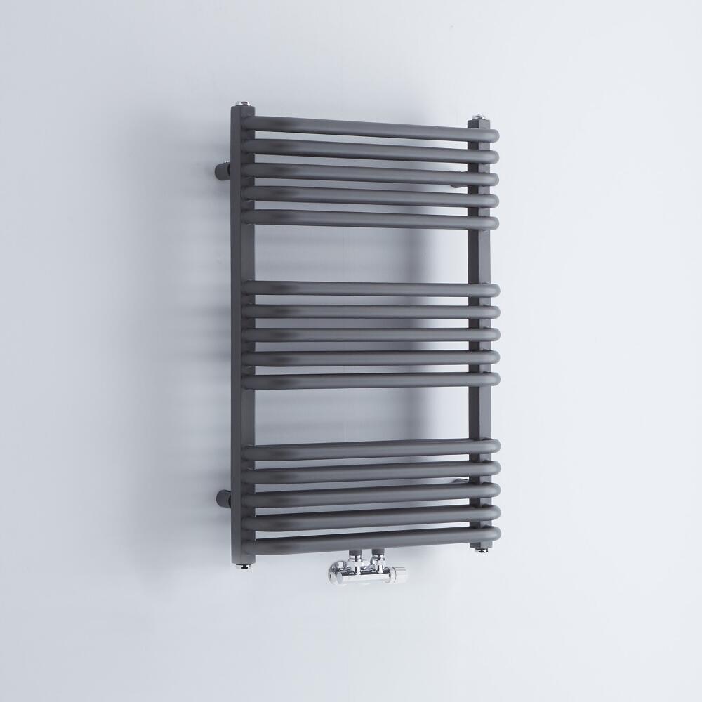 Milano Bow - Anthracite D-Bar Central Connection Heated Towel Rail - 736mm x 500mm