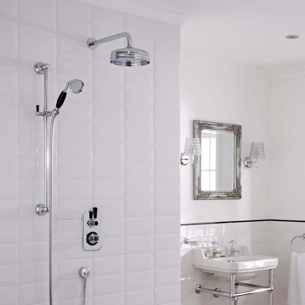 Hudson Reed Twin Two Outlet Traditional Shower with Head and Slide Rail - Chrome/Black
