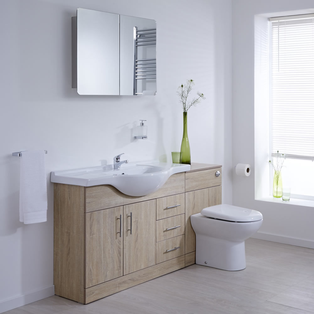 Milano Classic Oak - 1540mm Vanity and WC Combination Unit With Tap & Waste