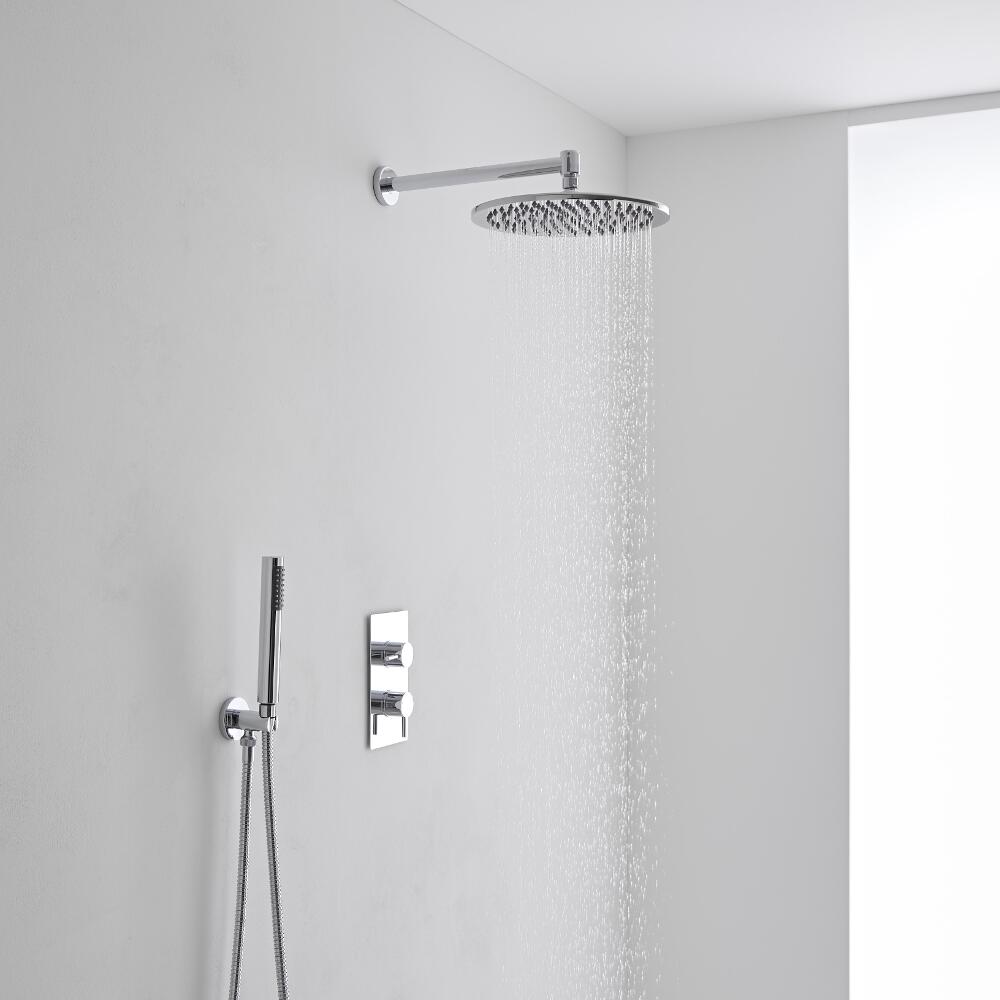 Milano 300mm Round Wall Mounted Head, Handset & Thermostatic Shower Mixer Kit