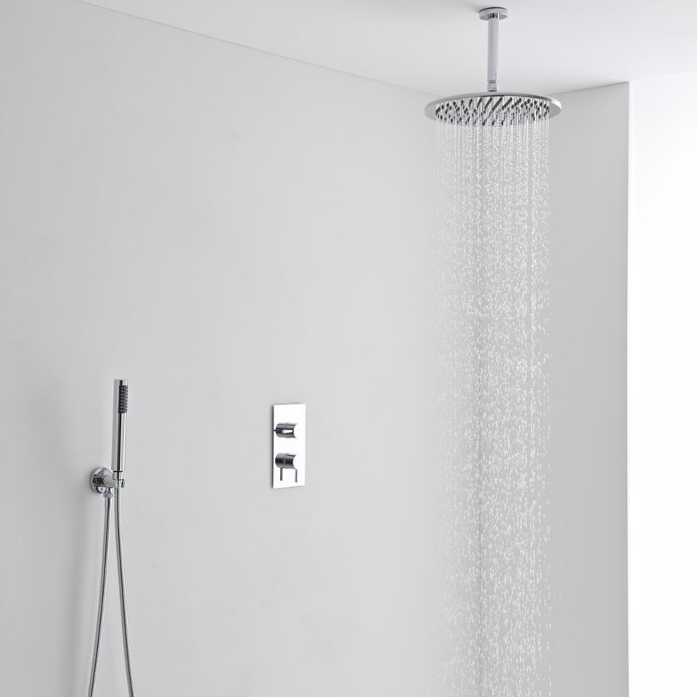 Milano 300mm Round Ceiling Mounted Head, Handset & Thermostatic Shower Mixer Kit