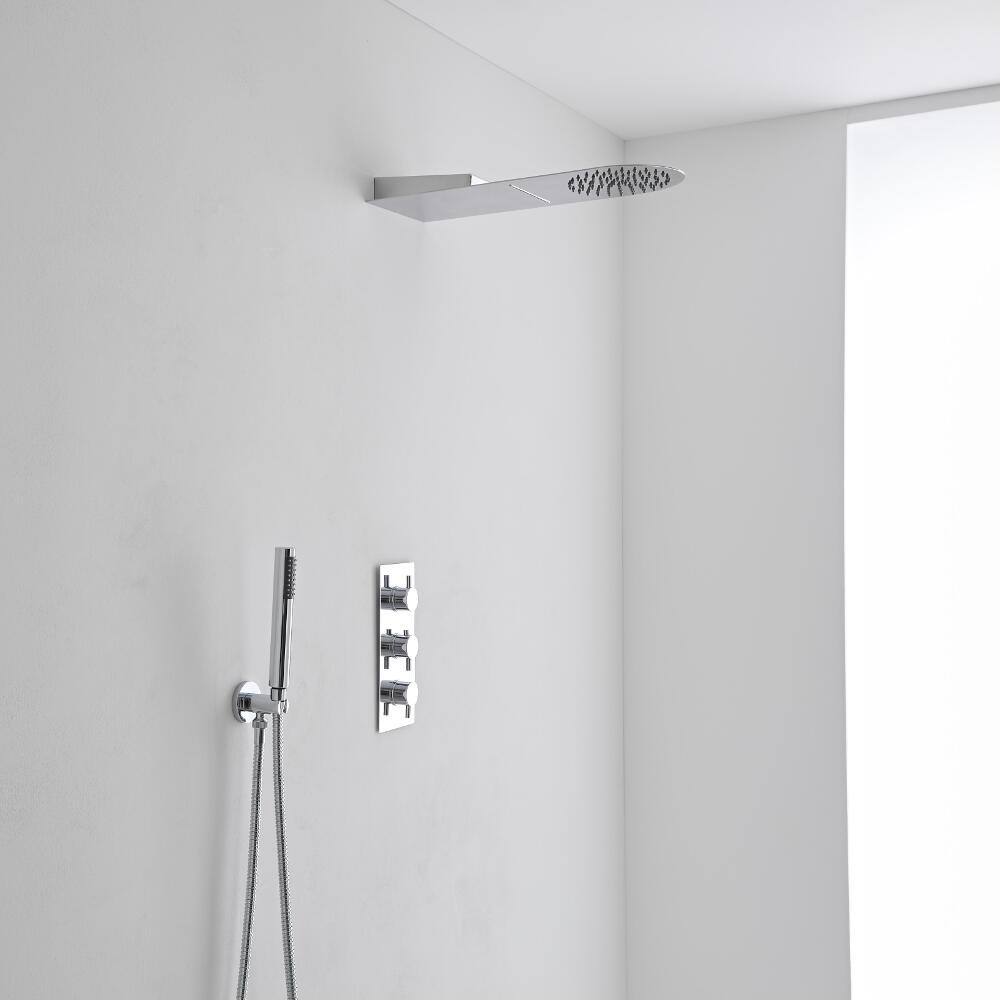 Milano Round Shower Head with Waterfall, Handset & Thermostatic Shower Mixer Kit